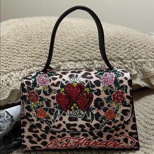 Ed Hardy Leopard 'Love' Embellished Top-Handle Satchel